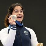 Manu Bhaker wins historic bronze in 10m air pistol shooting to get India off the mark at Paris Olympics(AP)