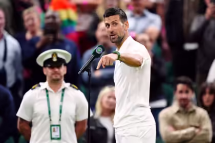 Novak Djokovic accused fans chanting Holger Rune’s name of ‘disrespect’ in a spiky on-court interview. Photograph: Mike Egerton/PA