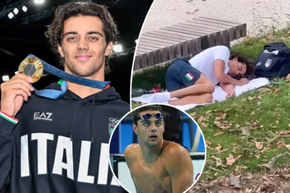 Thomas Ceccon spotted sleeping in park after ripping Olympic Village