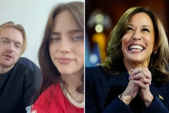 Finneas O'Connell and Billie Eilish and Vice President Kamala Harris Instagram/Getty