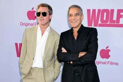 Brad Pitt and George Clooney at the premiere of "Wolfs" held at TCL Chinese Theatre on September 18, 2024 in Los Angeles, California. . Photo: Gilbert Flores/Getty