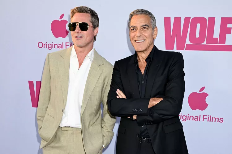 Brad Pitt and George Clooney at the premiere of "Wolfs" held at TCL Chinese Theatre on September 18, 2024 in Los Angeles, California. . Photo: Gilbert Flores/Getty