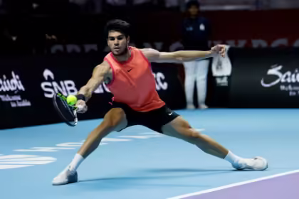 Tennis - 6 Kings Slam - Riyadh, Saudi Arabia - October 19, 2024 Spain's Carlos Alcaraz in action during the final against Italy's Jannik Sinner REUTERS/Hamad I Mohammed/File Photo Purchase Licensing Rights