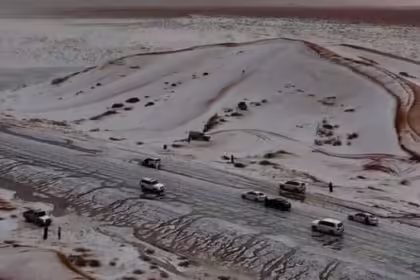 Saudi Arabia’s Al-Jawf region covered in snow. (X)