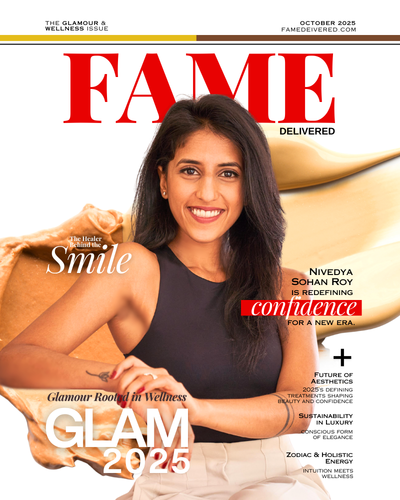 FAME Delivered GLAM 2025 magazine cover featuring Niya Sohan Roy, highlighting confidence, style, and contemporary fashion